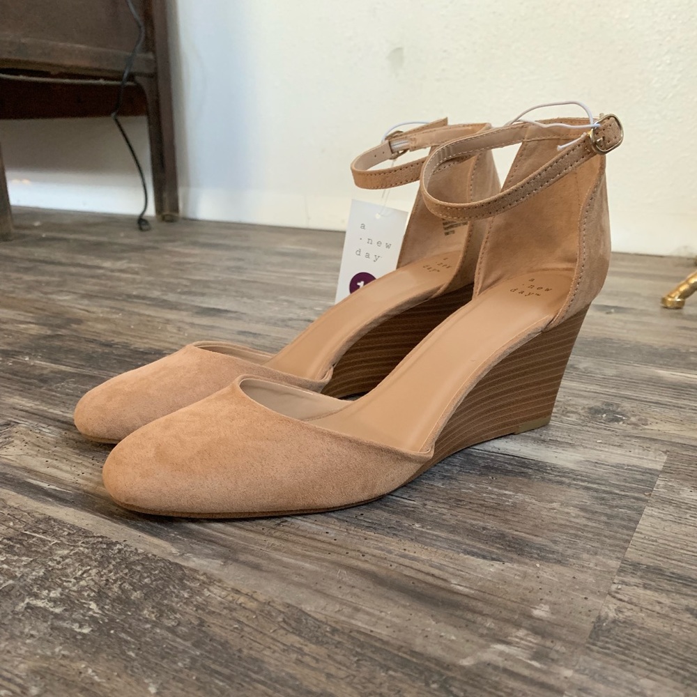 Nude suede heels